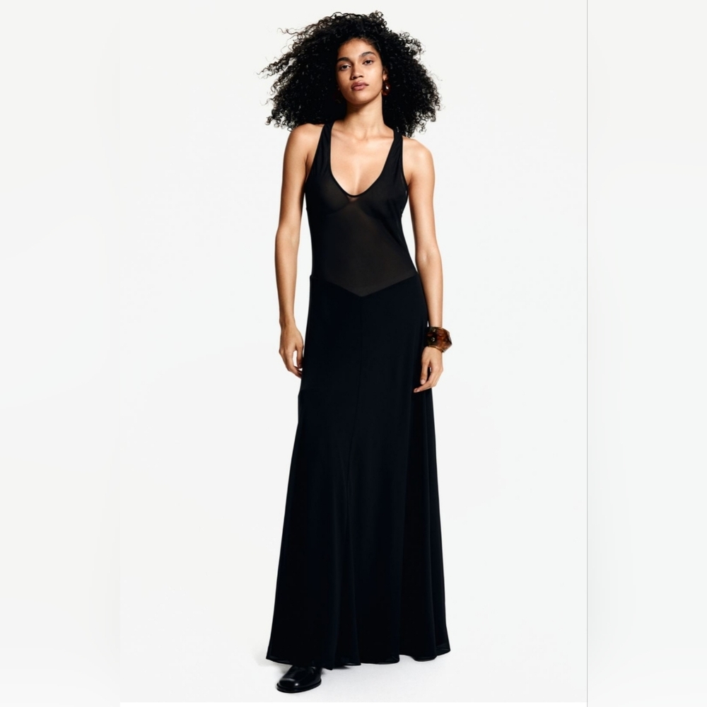Elegant SLEEVELESS CHIFFON Black Maxi Dress